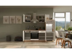 Flex-Well Exclusiv Küchenzeile Orlando 220 cm Kaschmir Glanz - Sonoma Eiche< Single-Küchen|Einbauküchen