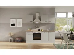 Flex-Well Exclusiv Küchenzeile 1601-036 Lund 210cm Lichtgrau glänzend -Rauchgrau< Einbauküchen|Winkelküchen