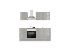 Flex-Well Exclusiv Küchenzeile 1601-036 Lund 210cm Lichtgrau glänzend -Rauchgrau< Einbauküchen|Winkelküchen