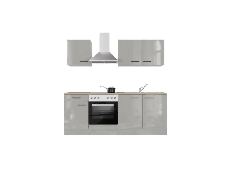Flex-Well Exclusiv Küchenzeile 1601-036 Lund 210cm Lichtgrau glänzend -Rauchgrau< Einbauküchen|Winkelküchen
