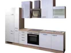 Flex-Well Exclusiv Küchenzeile Valero 310 cm Hochglanz Weiß - Sonoma Eiche< Einbauküchen|Kühlschränke