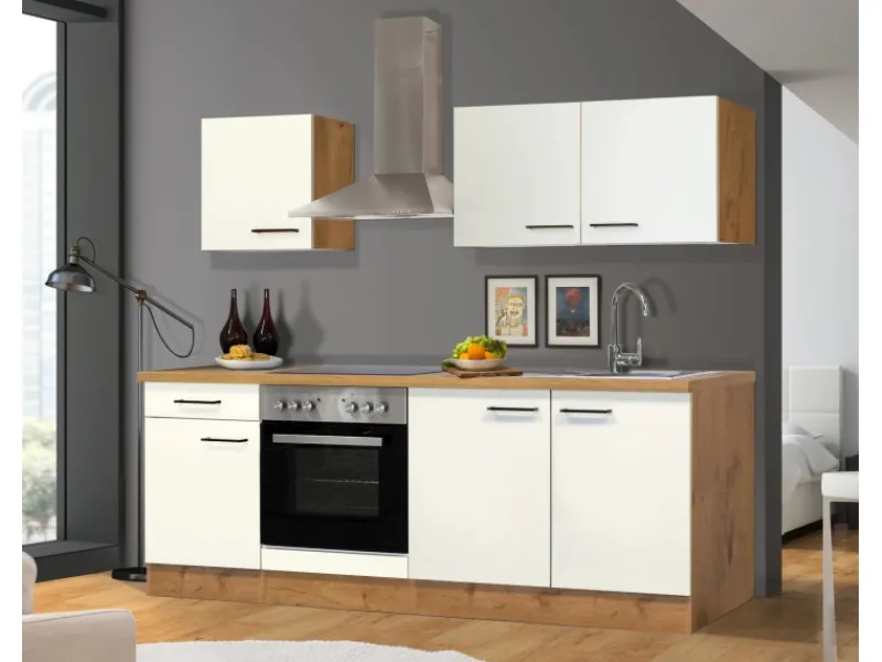 Flex-Well Exclusiv Single-Küchen|Kochfelder<Küchenzeile Vintea 210 cm Magnolia - Lancelot Oak