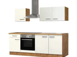 Flex-Well Exclusiv Single-Küchen|Kochfelder<Küchenzeile Vintea 210 cm Magnolia - Lancelot Oak