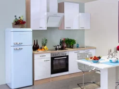 Flex-Well Exclusiv Küchenzeile Valero 220 cm Hochglanz Weiß-Sonoma Eiche< Einbauküchen|Kochfelder
