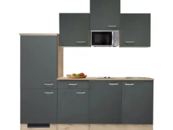 Flex-Well Exclusiv Küchenzeile Morena 210 cm Basaltgrau matt-San Remo Eiche hell< Single-Küchen|Einbauküchen