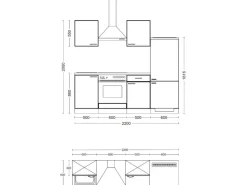 Flex-Well Exclusiv Einbauküchen|Kühlschränke<Küchenzeile Joelina 220 cm Weiß matt - Beton Grau