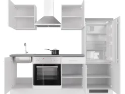 Flex-Well Exclusiv Einbauküchen|Kühlschränke<Küchenzeile Joelina 220 cm Weiß matt - Beton Grau