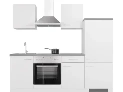 Flex-Well Exclusiv Einbauküchen|Kühlschränke<Küchenzeile Joelina 220 cm Weiß matt - Beton Grau
