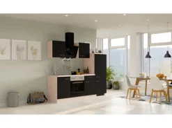 Flex-Well Exclusiv Küchenzeile Lara 220 cm Anthrazit - San Remo Eiche< Single-Küchen|Herde