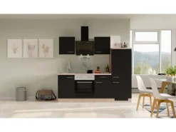 Flex-Well Exclusiv Küchenzeile Lara 220 cm Anthrazit - San Remo Eiche< Single-Küchen|Herde