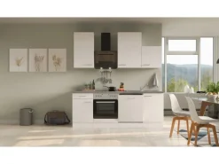 Flex-Well Exclusiv Küchenzeile Joelina 220 cm Weiß matt - Beton Grau< Einbauküchen