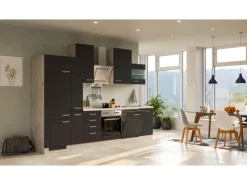 Flex-Well Exclusiv Einbauküchen|Herde<Küchenzeile Lara 310 cm Anthrazit - San Remo Eiche