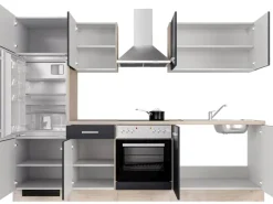 Clearance Flex-Well Exclusiv Küchenzeile Lara 270 cm Anthrazit - San Remo Eiche