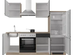 Best Flex-Well Exclusiv Küchenzeile Capri 220 cm Schwarz Matt-Endgrain Oak