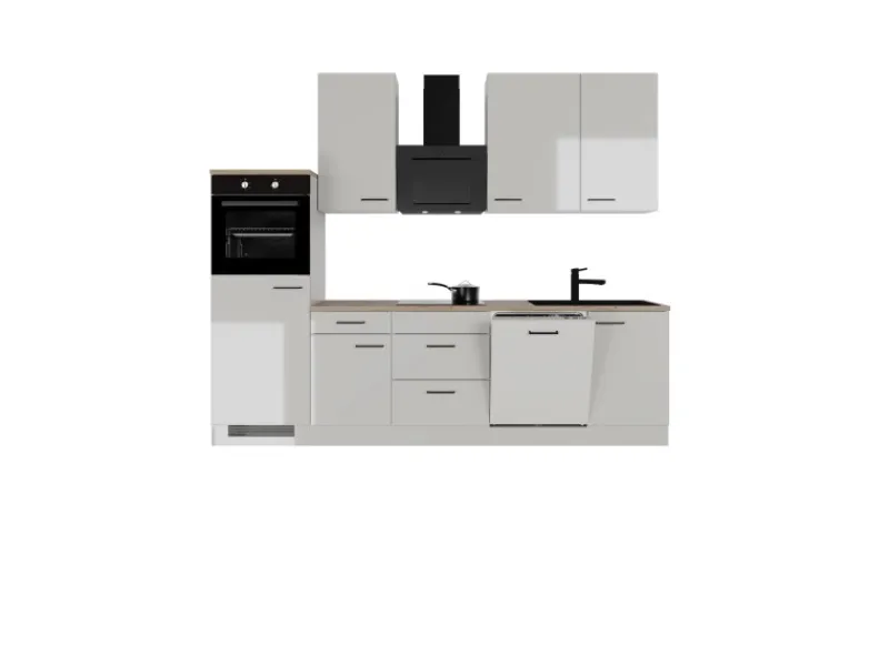 Clearance Flex-Well Exclusiv Küchenzeile Lund 280 cm Lichtgrau glänzend-Rauchgrau