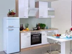 Flex-Well Exclusiv Kochfelder|Kühlschränke<Küchenzeile Valero 220 cm Hochglanz Weiß-Sonoma Eiche