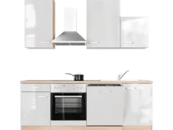 Flex-Well Exclusiv Küchenzeile Valero 220 cm Hochglanz Weiß - Sonoma Eiche< Einbauküchen|Herde