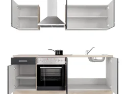 Flex-Well Exclusiv Pantryküchen|Herde<Küchenzeile Lara 210 cm Anthrazit - San Remo Eiche