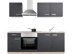 Flex-Well Exclusiv Pantryküchen|Herde<Küchenzeile Lara 210 cm Anthrazit - San Remo Eiche