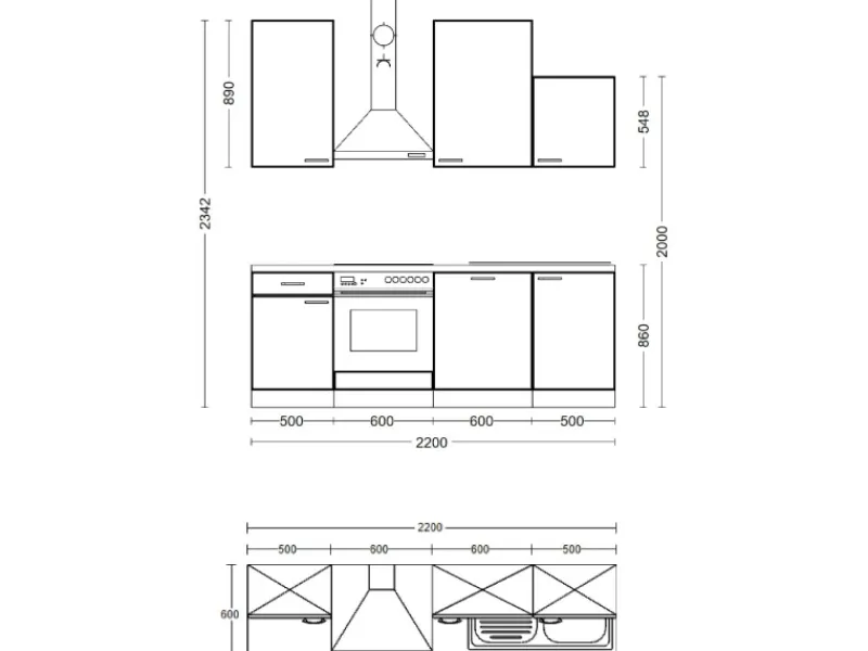 Flex-Well Exclusiv Herde<Küchenzeile Lara 220 cm Anthrazit - San Remo Eiche
