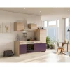 Flex-Well Exclusiv Küchenzeile Focus 220 cm Akazie - Aubergine< Herde|Kühlschränke