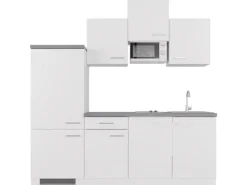 Flex-Well Exclusiv Küchenzeile Joelina 210 cm Weiß matt - Beton Grau< Single-Küchen|Kühlschränke