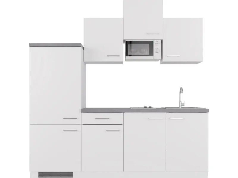 Flex-Well Exclusiv Küchenzeile Joelina 210 cm Weiß matt - Beton Grau< Single-Küchen|Kühlschränke