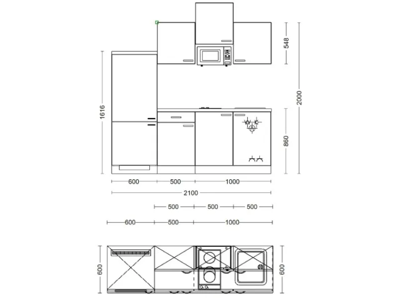 Flex-Well Exclusiv Küchenzeile Joelina 210 cm Weiß matt - Beton Grau< Single-Küchen|Kühlschränke
