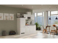 Flex-Well Exclusiv Küchenzeile Joelina 210 cm Weiß matt - Beton Grau< Single-Küchen|Kühlschränke