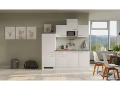 Flex-Well Exclusiv Küchenzeile Joelina 210 cm Weiß matt - Beton Grau< Single-Küchen|Kühlschränke