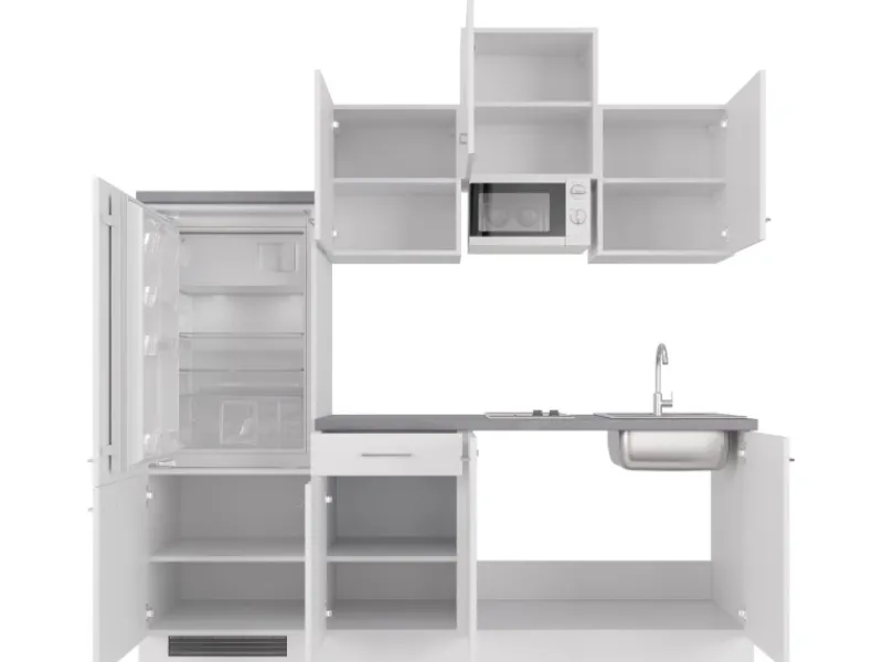 Flex-Well Exclusiv Küchenzeile Joelina 210 cm Weiß matt - Beton Grau< Single-Küchen|Kühlschränke