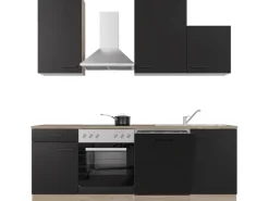 Flex-Well Exclusiv Einbauküchen|Küchenschränke<Küchenzeile Capri 220 cm Schwarz Matt-Endgrain Oak