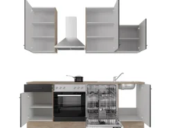 Flex-Well Exclusiv Einbauküchen|Küchenschränke<Küchenzeile Capri 220 cm Schwarz Matt-Endgrain Oak