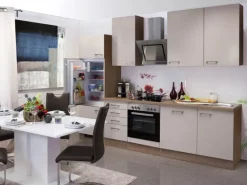 Flex-Well Exclusiv Küchenzeile Orlando 280 cm Kaschmir Glanz-Sonoma Eiche< Kochfelder|Kühlschränke
