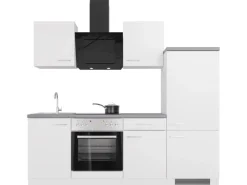 Flex-Well Exclusiv Single-Küchen|Herde<Küchenzeile Joelina 220 cm Weiß matt - Beton Grau
