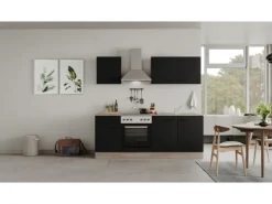 Outlet Flex-Well Exclusiv Küchenzeile Capri 210 cm Schwarz Matt-Endgrain Oak