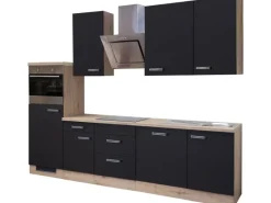Outlet Flex-Well Exclusiv Küchenzeile Lara 280 cm Anthrazit-San Remo Eiche NB