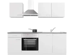 Flex-Well Exclusiv Kochfelder<Küchenzeile Joelina 210 cm Weiß matt - Beton Grau