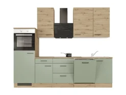 Flex-Well Exclusiv Küchenzeile Cara 280 cm Schilfgrün matt - Artisan Eiche< Kühlschränke|Kochfelder