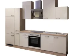 Flex-Well Exclusiv Küchenzeile Orlando 310 cm Kaschmir Glanz-Sonoma Eiche< Kühlschränke|Einbauküchen