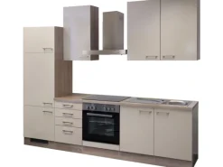 Clearance Flex-Well Exclusiv Küchenzeile Orlando 270 cm Kaschmir Glanz-Sonoma Eiche