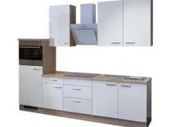 Flex-Well Exclusiv Kochfelder|Küchenschränke<Küchenzeile Valero 270 cm Hochglanz Weiß-Sonoma Eiche NB