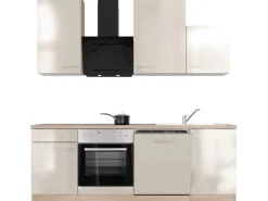 Flex-Well Exclusiv Küchenzeile Orlando 220 cm Kaschmir Glanz - Sonoma Eiche< Küchenschränke|Einbauküchen