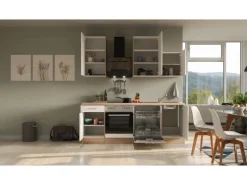 Flex-Well Exclusiv Küchenzeile Orlando 220 cm Kaschmir Glanz - Sonoma Eiche< Küchenschränke|Einbauküchen