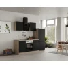 Outlet Flex-Well Exclusiv Küchenzeile Capri 220 cm Schwarz Matt-Endgrain Oak