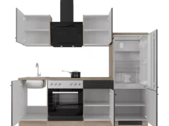 Outlet Flex-Well Exclusiv Küchenzeile Capri 220 cm Schwarz Matt-Endgrain Oak