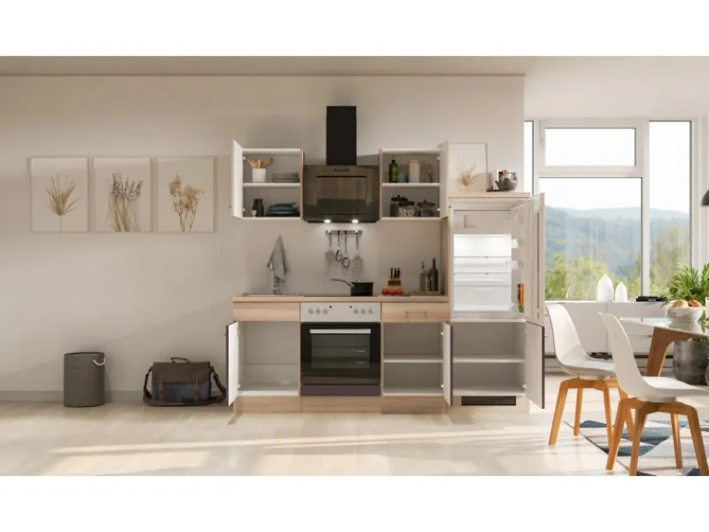 Sale Flex-Well Exclusiv Küchenzeile Focus 220 cm Akazie - Aubergine