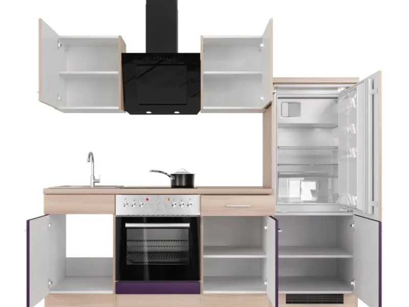 Sale Flex-Well Exclusiv Küchenzeile Focus 220 cm Akazie - Aubergine
