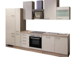 Flex-Well Exclusiv Einbauküchen|Kühlschränke<Küchenzeile Orlando 310 cm Kaschmir Glanz - Sonoma Eiche