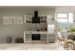 Outlet Flex-Well Exclusiv Küchenzeile Valero 220 cm Hochglanz Weiß - Sonoma Eiche